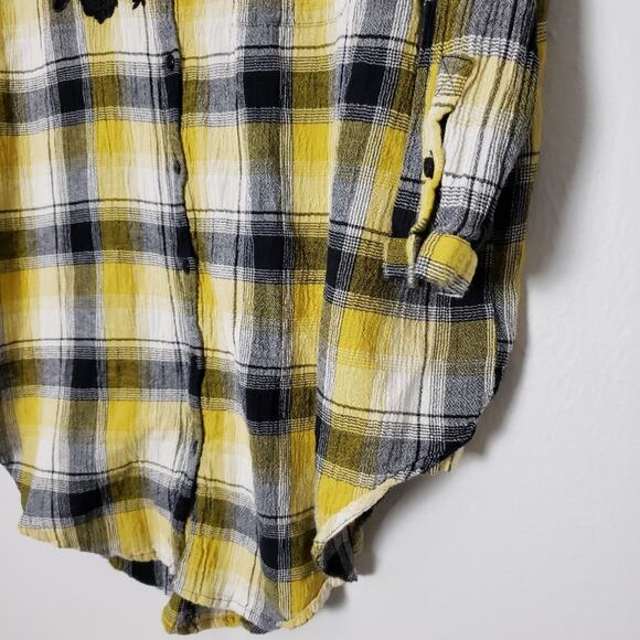 Anthropologie Maeve Floral Embroidered Yellow Plaid Longline Flannel Tunic XS - Picture 7 of 12